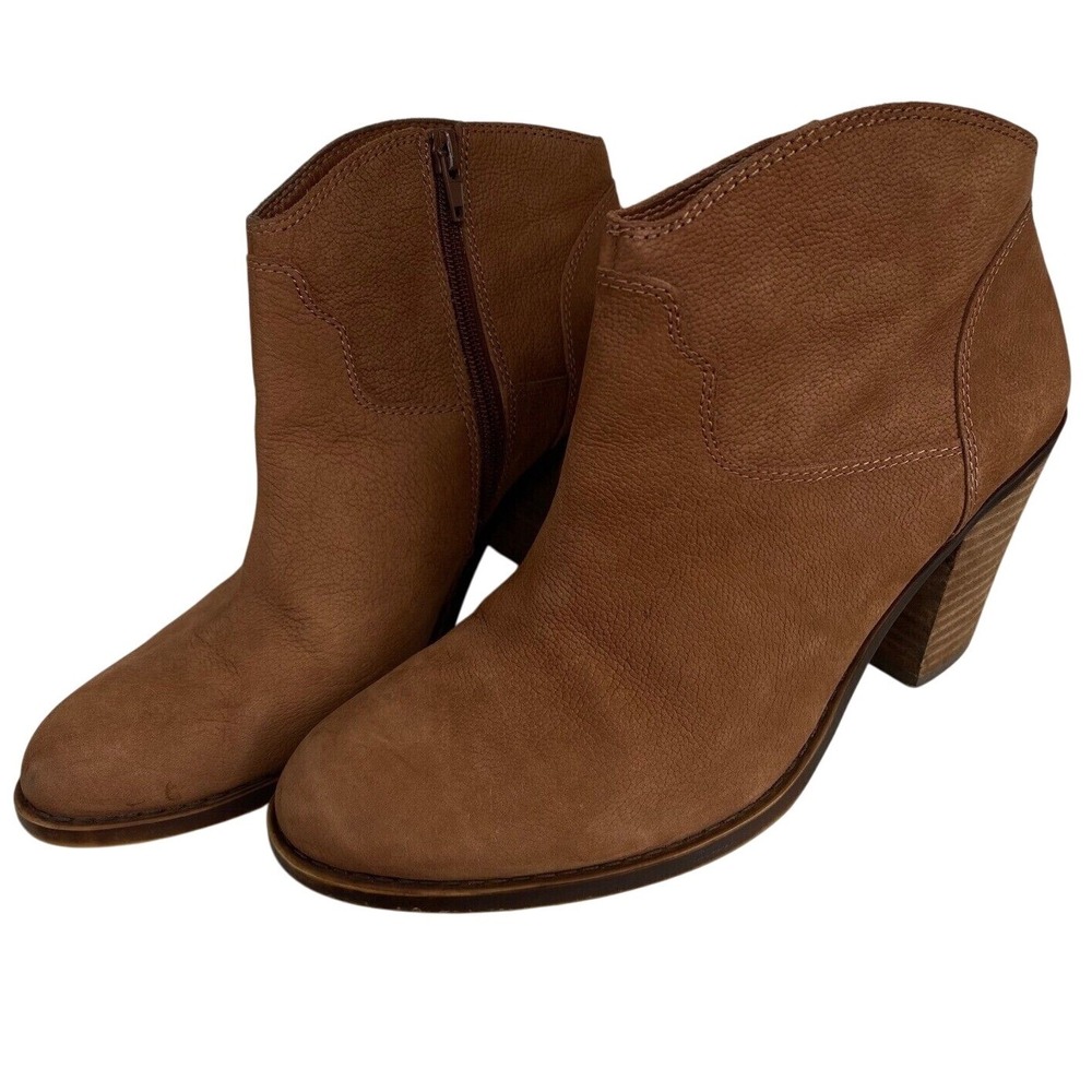 Lucky Brand Brown Leather‎ Heeled Ankle Booties Western Style Size 10 Women EUC